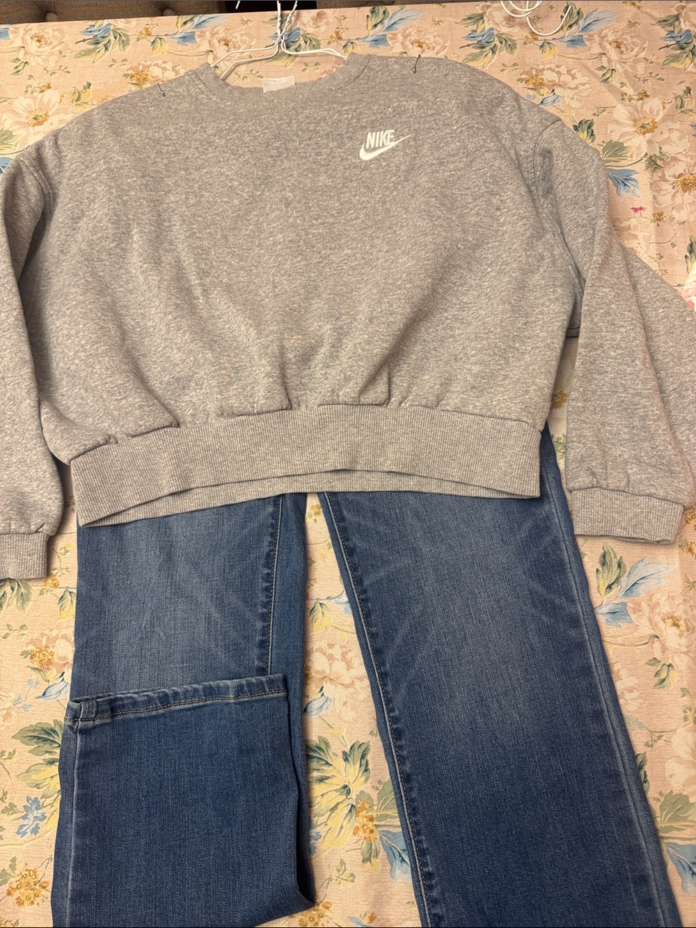 Nike Heather Gray Cropped Crewneck Sweatshirt with White Swoosh